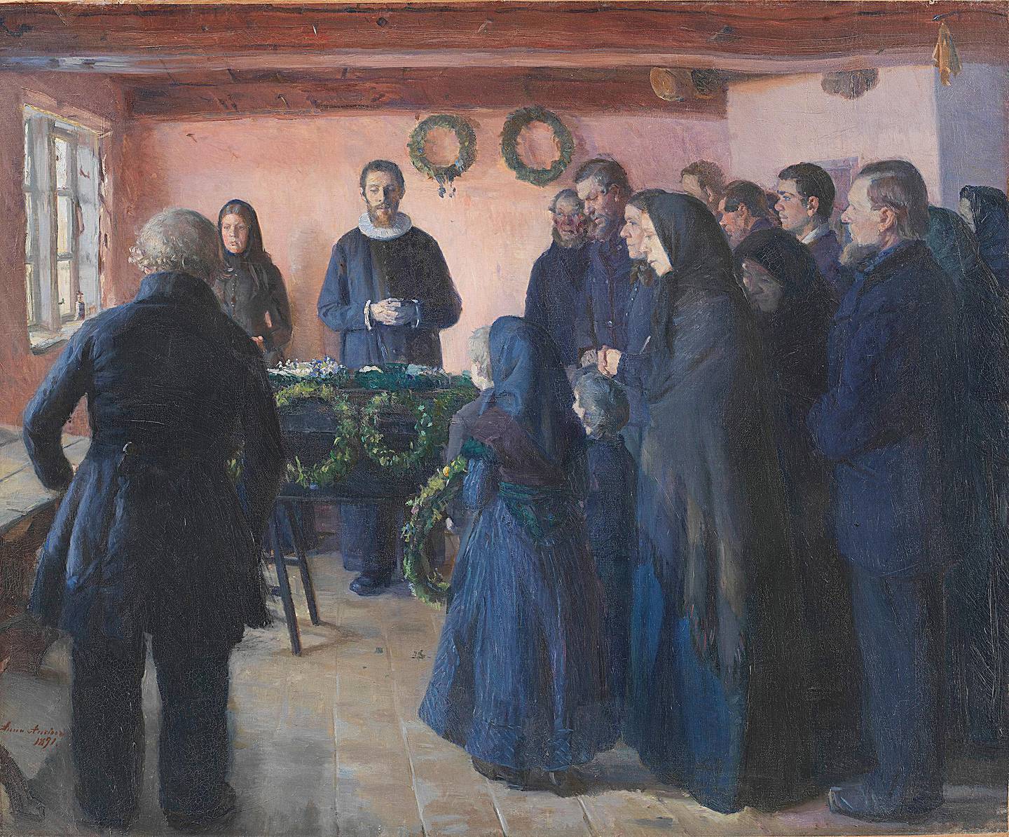 Anna Ancher malte ofte scener fra det religiøse liv på Skagen. Her er En begravelse fra 1891.